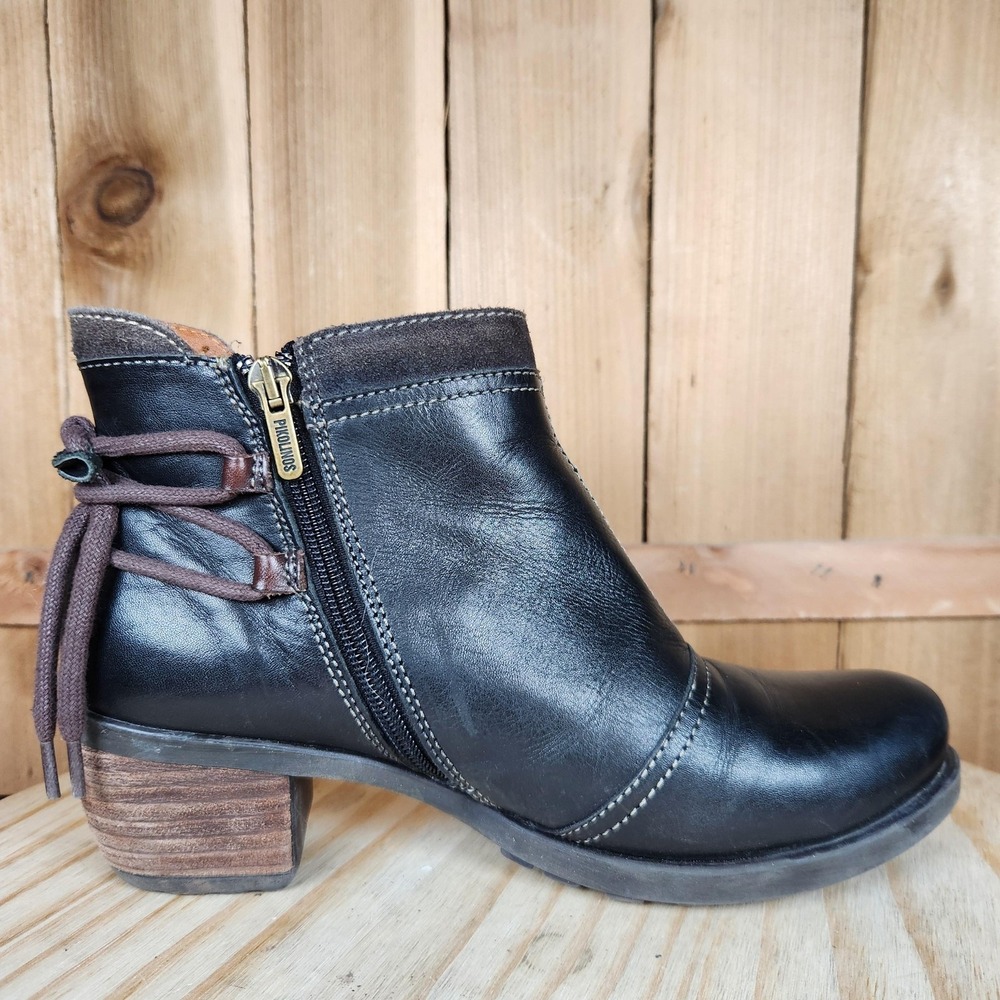 Pikolinos Le Mans Boots Womens 7.5 38 Black Leather Ankle Zip Booties Casual - Picture 5 of 9